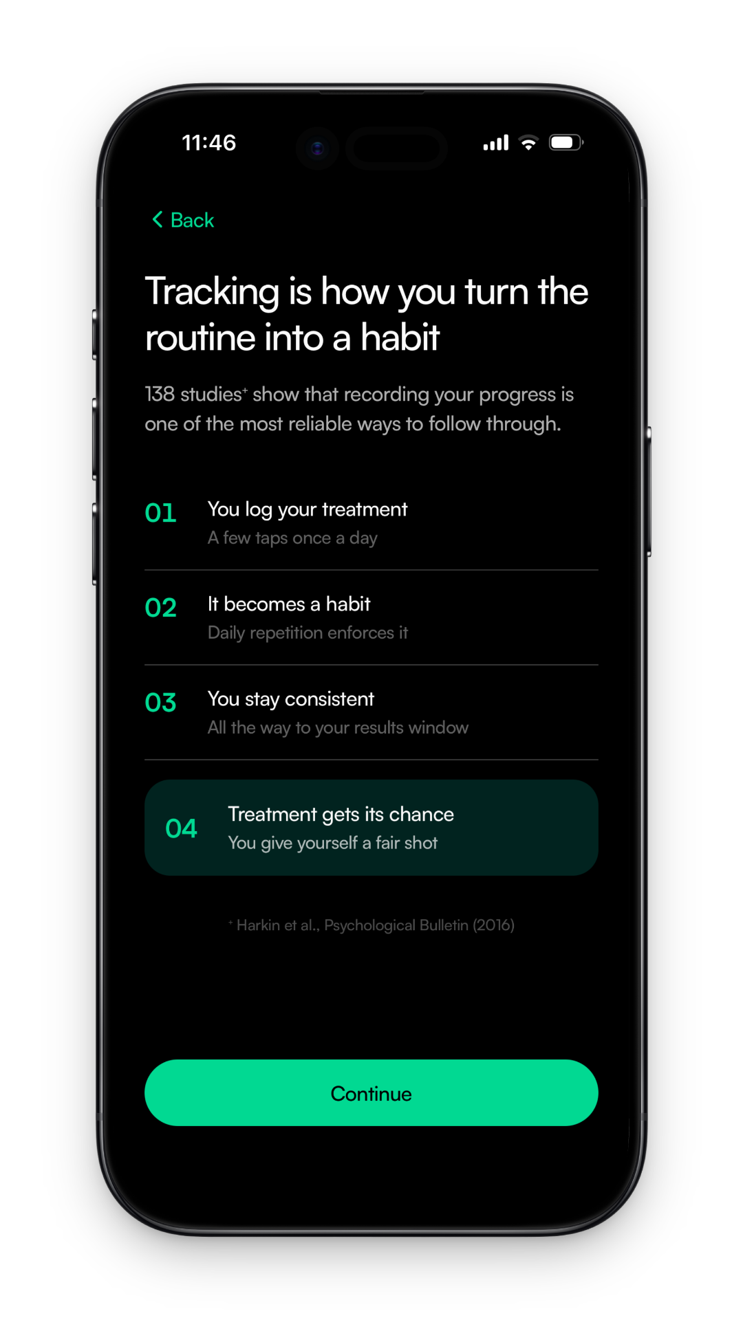 Manestay screen explaining how daily tracking turns your routine into a habit